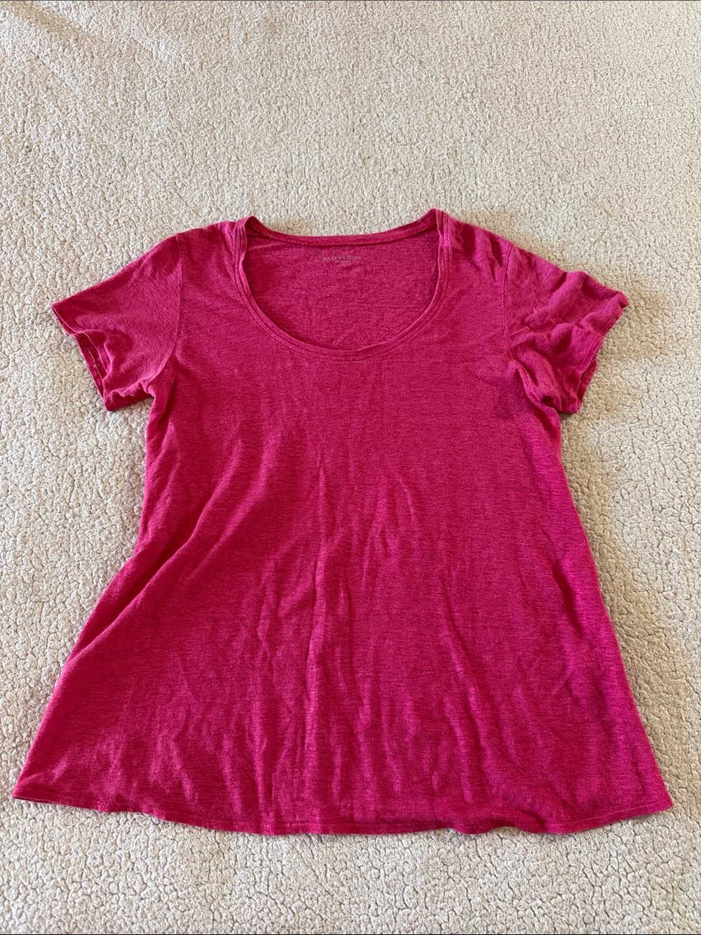 Eileen Fisher Cotton Scoop Neck Oversized Short Sleeve Tee in Fuchsia Small